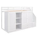 Functional Loft Bed With 3 Shelves, 2 Wardrobes And 2 Drawers, Ladder With Storage, No Box Spring Needed, White White Pine