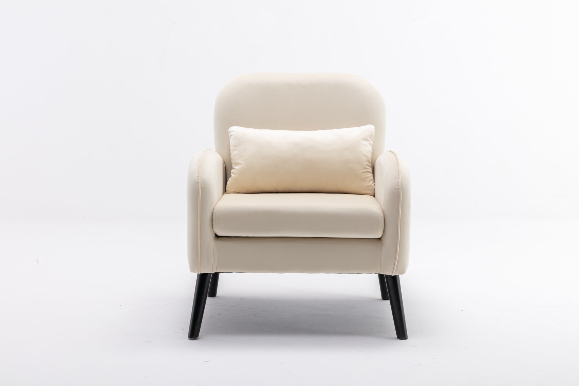 Accent Chair, Kd Solid Wood Legs With Black Painting. Fabric Cover The Seat. With A Cushion. Cream Foam Solid Wood