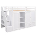 Functional Loft Bed With 3 Shelves, 2 Wardrobes And 2 Drawers, Ladder With Storage, No Box Spring Needed, White White Pine