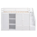 Functional Loft Bed With 3 Shelves, 2 Wardrobes And 2 Drawers, Ladder With Storage, No Box Spring Needed, White White Pine