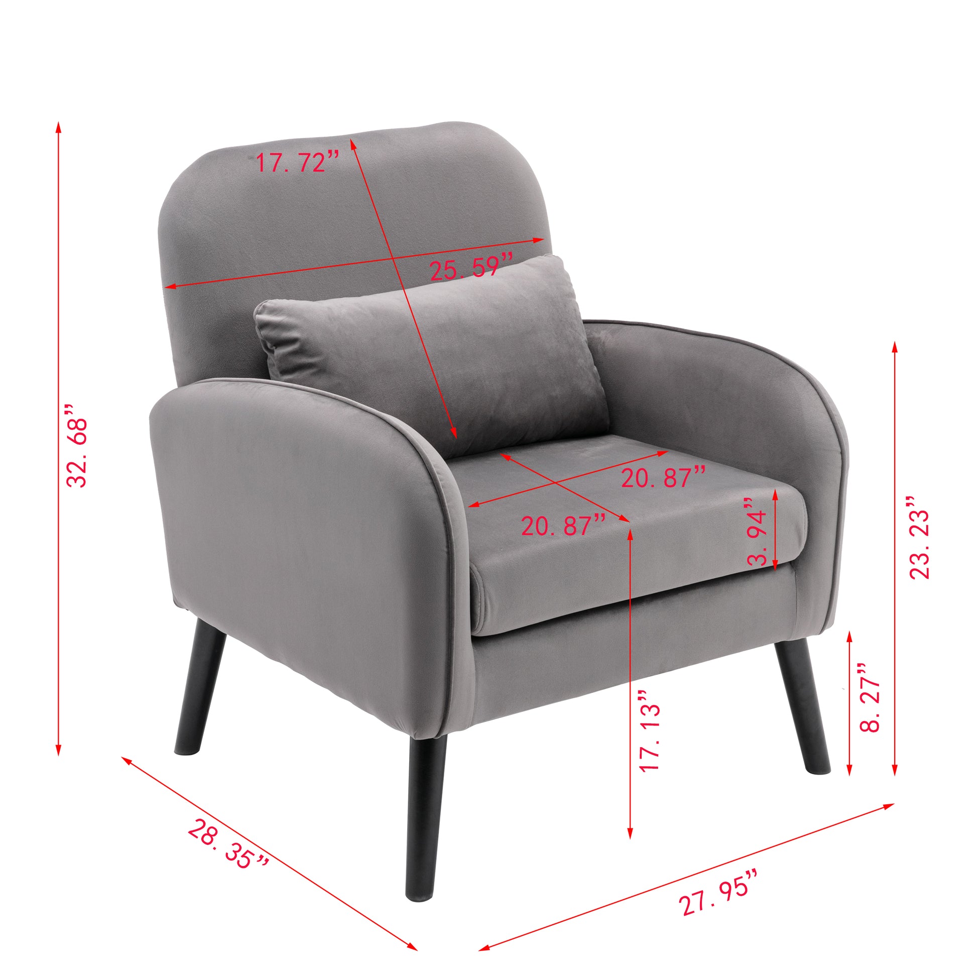 Accent Chair, Kd Solid Wood Legs With Black Painting. Fabric Cover The Seat. With A Cushion. Light Gray Foam Solid Wood