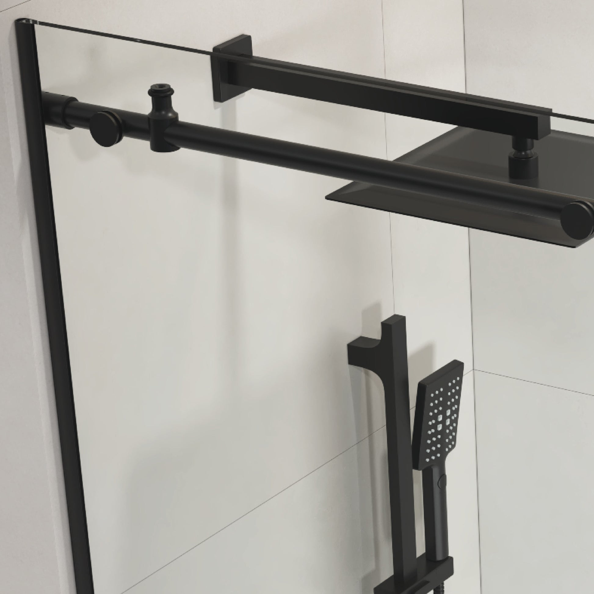60 In. W X 76 In. Hsliding Frameless Shower Door In Matte Black With Clear Glass Matt Black Glass