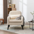 Accent Chair, Kd Solid Wood Legs With Black Painting. Fabric Cover The Seat. With A Cushion. Cream Foam Solid Wood