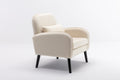 Accent Chair, Kd Solid Wood Legs With Black Painting. Fabric Cover The Seat. With A Cushion. Cream Foam Solid Wood