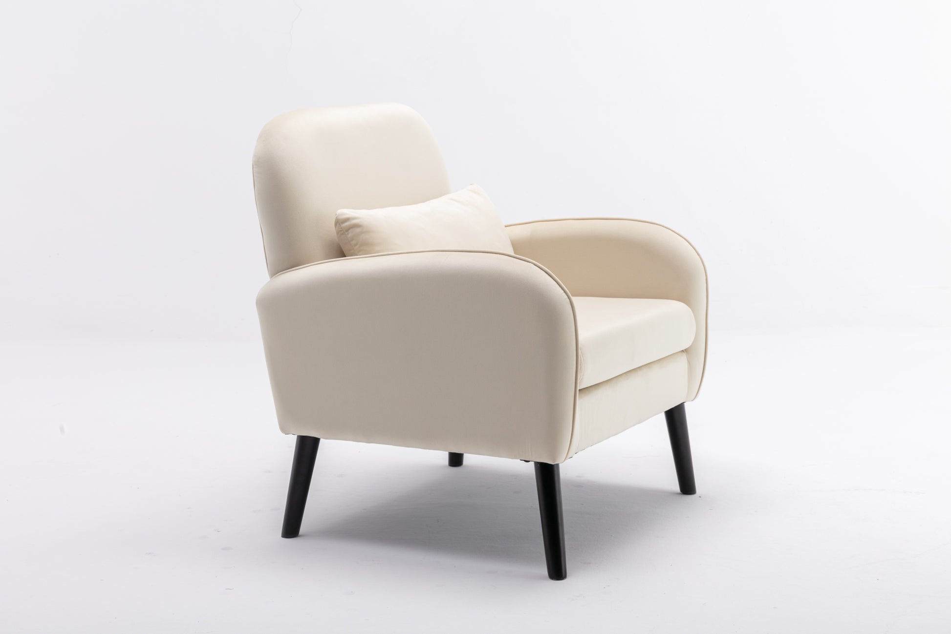 Accent Chair, Kd Solid Wood Legs With Black Painting. Fabric Cover The Seat. With A Cushion. Cream Foam Solid Wood