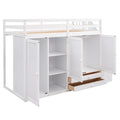 Functional Loft Bed With 3 Shelves, 2 Wardrobes And 2 Drawers, Ladder With Storage, No Box Spring Needed, White White Pine