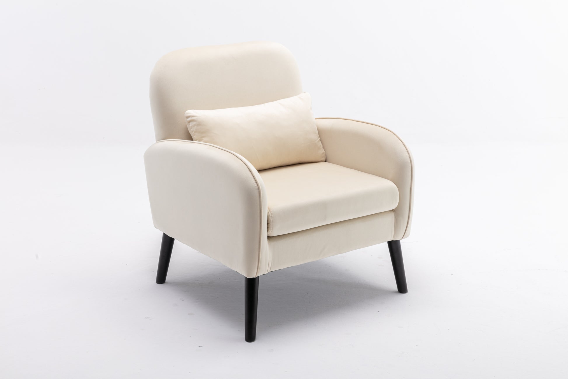 Accent Chair, Kd Solid Wood Legs With Black Painting. Fabric Cover The Seat. With A Cushion. Cream Foam Solid Wood