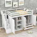 Functional Loft Bed With 3 Shelves, 2 Wardrobes And 2 Drawers, Ladder With Storage, No Box Spring Needed, White White Pine