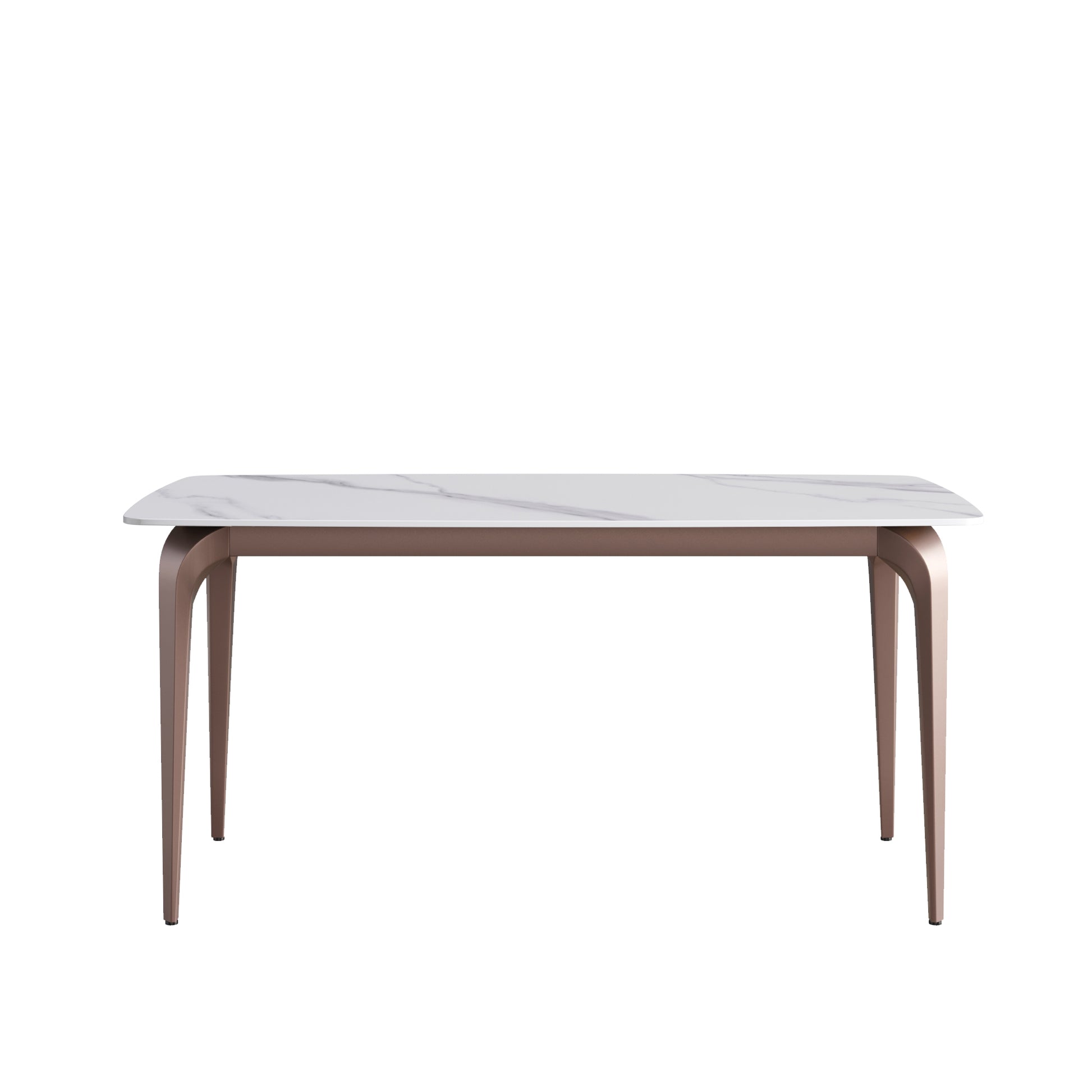 63"Modern Artificial Stone White Curved Metal Leg Dining Table 6 People White Metal Sintered Stone