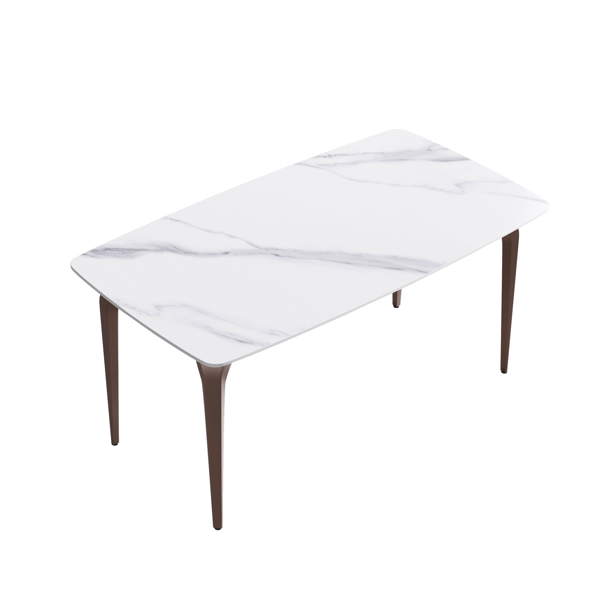 63"Modern Artificial Stone White Curved Metal Leg Dining Table 6 People White Metal Sintered Stone