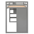 Functional Loft Bed With 3 Shelves, 2 Wardrobes And 2 Drawers, Ladder With Storage, No Box Spring Needed, Gray Gray Pine