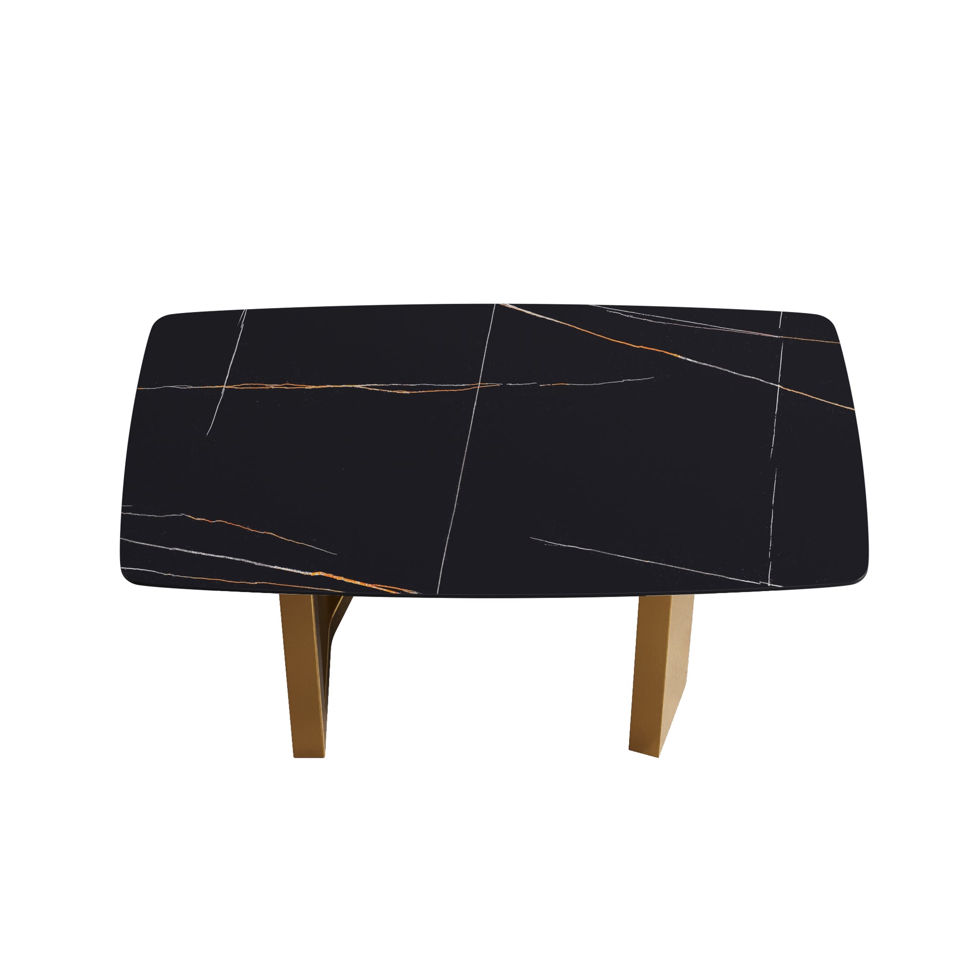 63"Modern Artificial Stone Black Curved Golden Metal Leg Dining Table 6 People Black Metal Sintered Stone