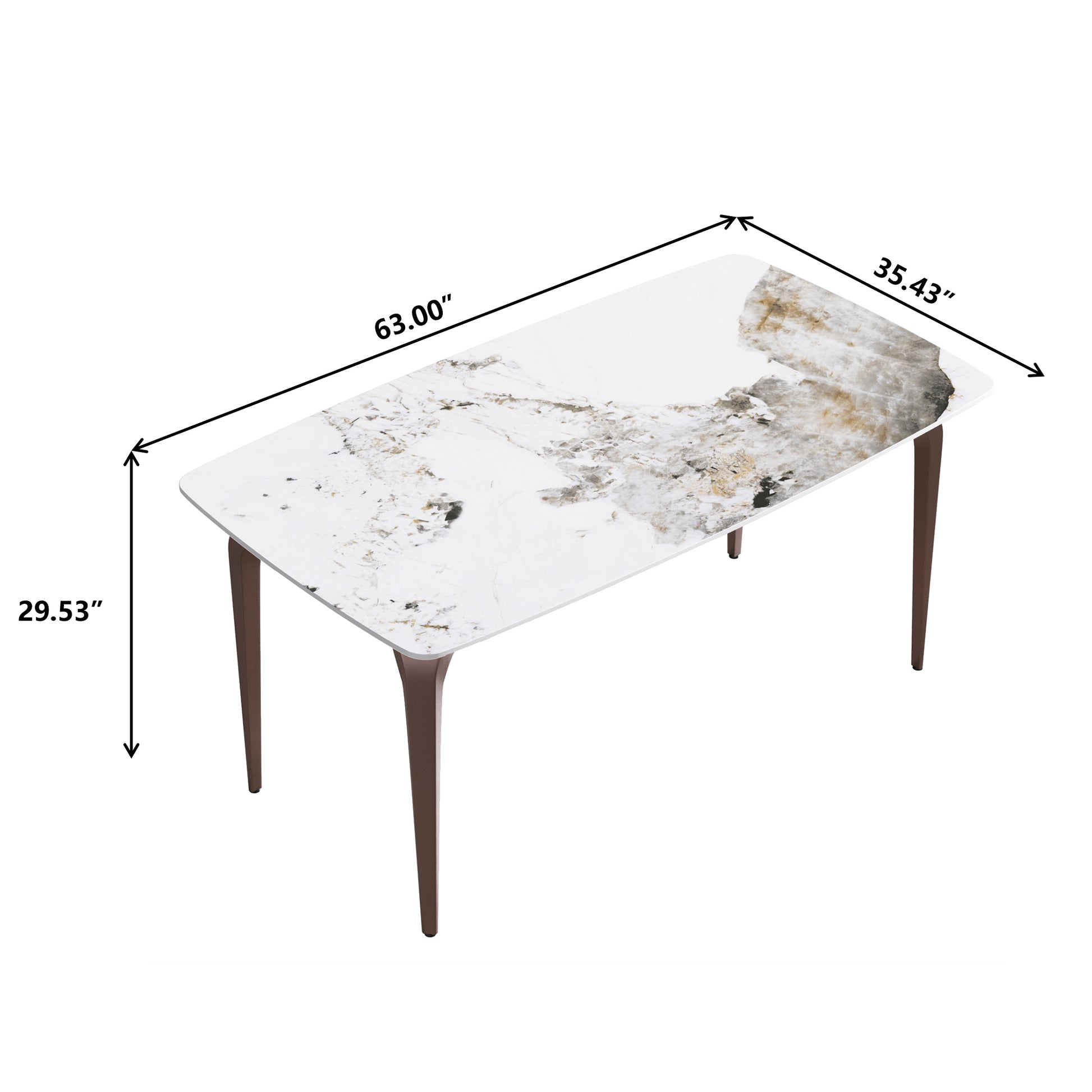 63"Modern Artificial Stone Pandora White Curved Metal Leg Dining Table 6 People Antique White Metal Sintered Stone