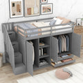 Functional Loft Bed With 3 Shelves, 2 Wardrobes And 2 Drawers, Ladder With Storage, No Box Spring Needed, Gray Gray Pine