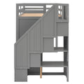 Functional Loft Bed With 3 Shelves, 2 Wardrobes And 2 Drawers, Ladder With Storage, No Box Spring Needed, Gray Gray Pine