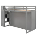 Functional Loft Bed With 3 Shelves, 2 Wardrobes And 2 Drawers, Ladder With Storage, No Box Spring Needed, Gray Gray Pine