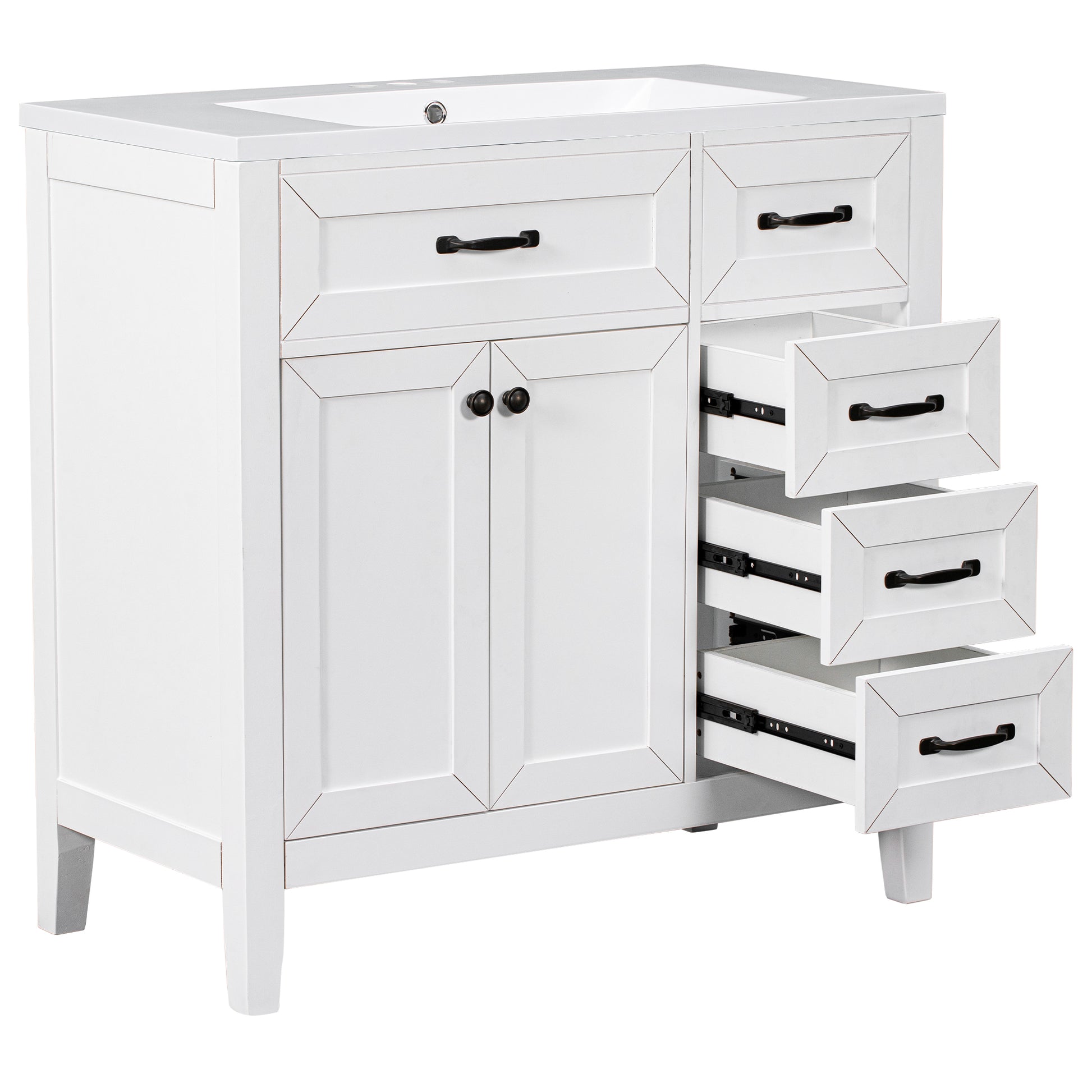 36" Bathroom Vanity With Sink Combo, White Bathroom Cabinet With Drawers, Solid Frame And Mdf Board Old Sku:Jl000007Aak White Solid Wood Mdf