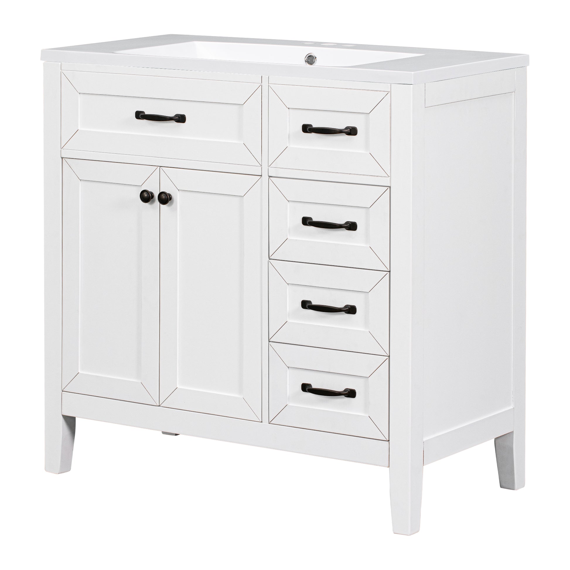 36" Bathroom Vanity With Sink Combo, White Bathroom Cabinet With Drawers, Solid Frame And Mdf Board Old Sku:Jl000007Aak White Solid Wood Mdf