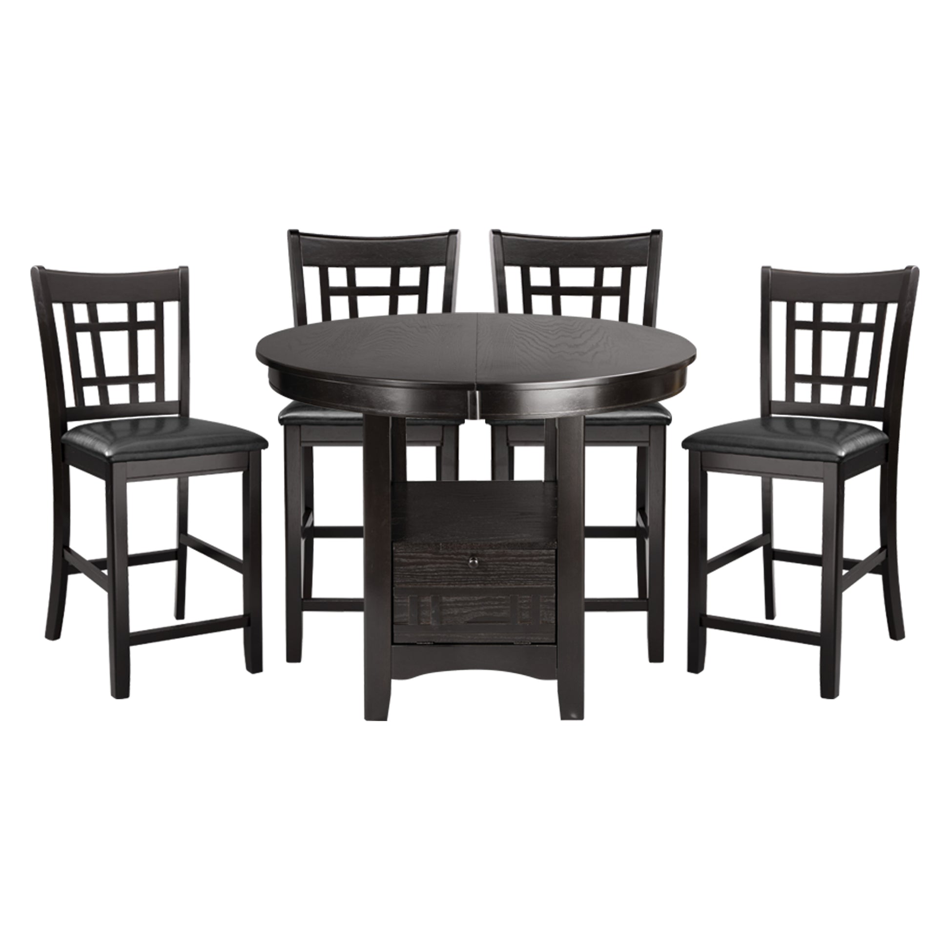 Traditional Design Dark Cherry Finish Counter Height Dining Set 5Pc Table W Extension Leaf And 4 Counter Height Chairs Brown Mix Seats 4 Dining Room Traditional Dining Table With Chair Solid Wood