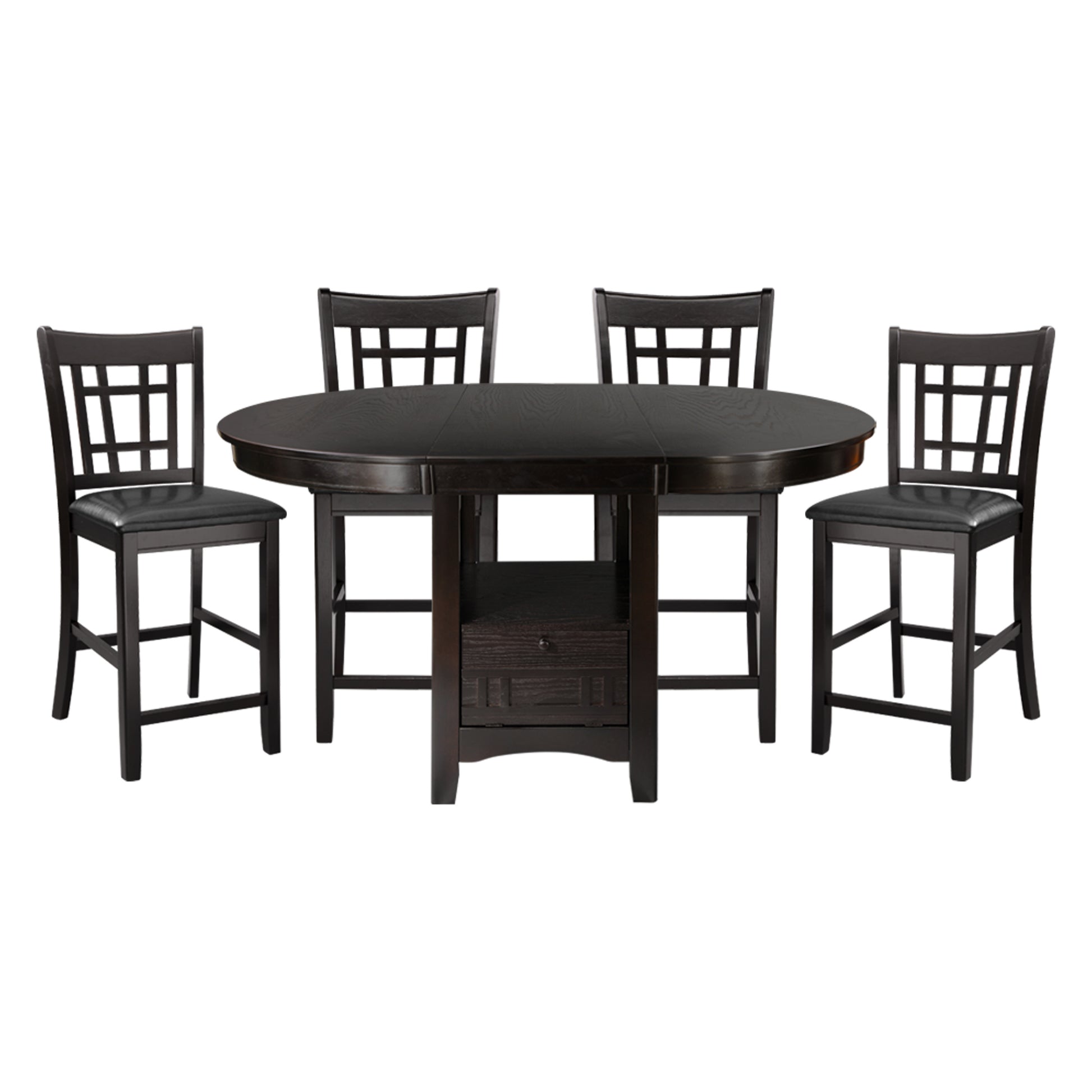Traditional Design Dark Cherry Finish Counter Height Dining Set 5Pc Table W Extension Leaf And 4 Counter Height Chairs Brown Mix Seats 4 Dining Room Traditional Dining Table With Chair Solid Wood