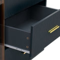 Modern Sideboard Mdf Buffet Cabinet Marble Sticker Tabletop And Amber Yellow Tempered Glass Doors With Gold Metal Legs & Handles Navy Blue Navy Blue Mdf Glass