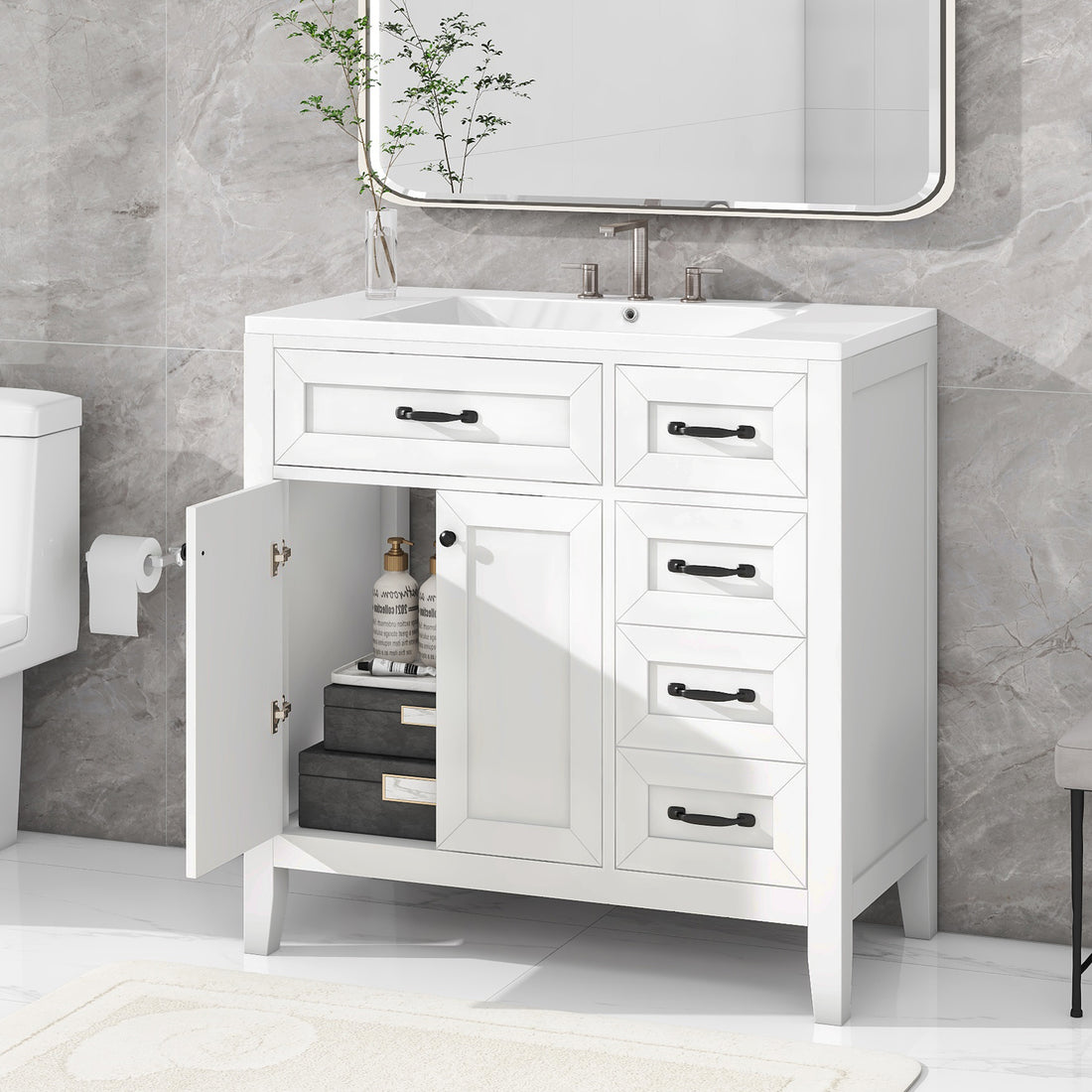36" Bathroom Vanity With Sink Combo, White Bathroom Cabinet With Drawers, Solid Frame And Mdf Board Old Sku:Jl000007Aak White Solid Wood Mdf
