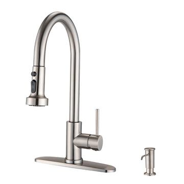 Stainless Steel Pull Down Kitchen Faucet With Soap Dispenser Brushed Nickel Brushed Nickel Stainless Steel