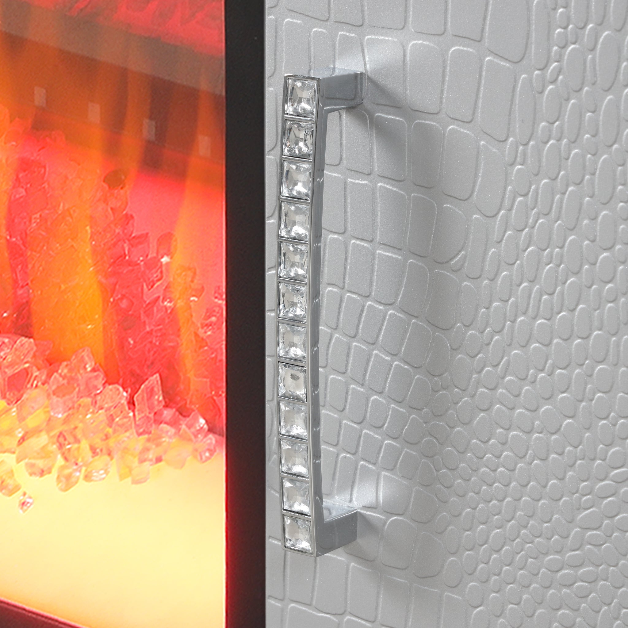 Sterling Tv Stand With Electric Fireplace In Silver Silver Solid Wood