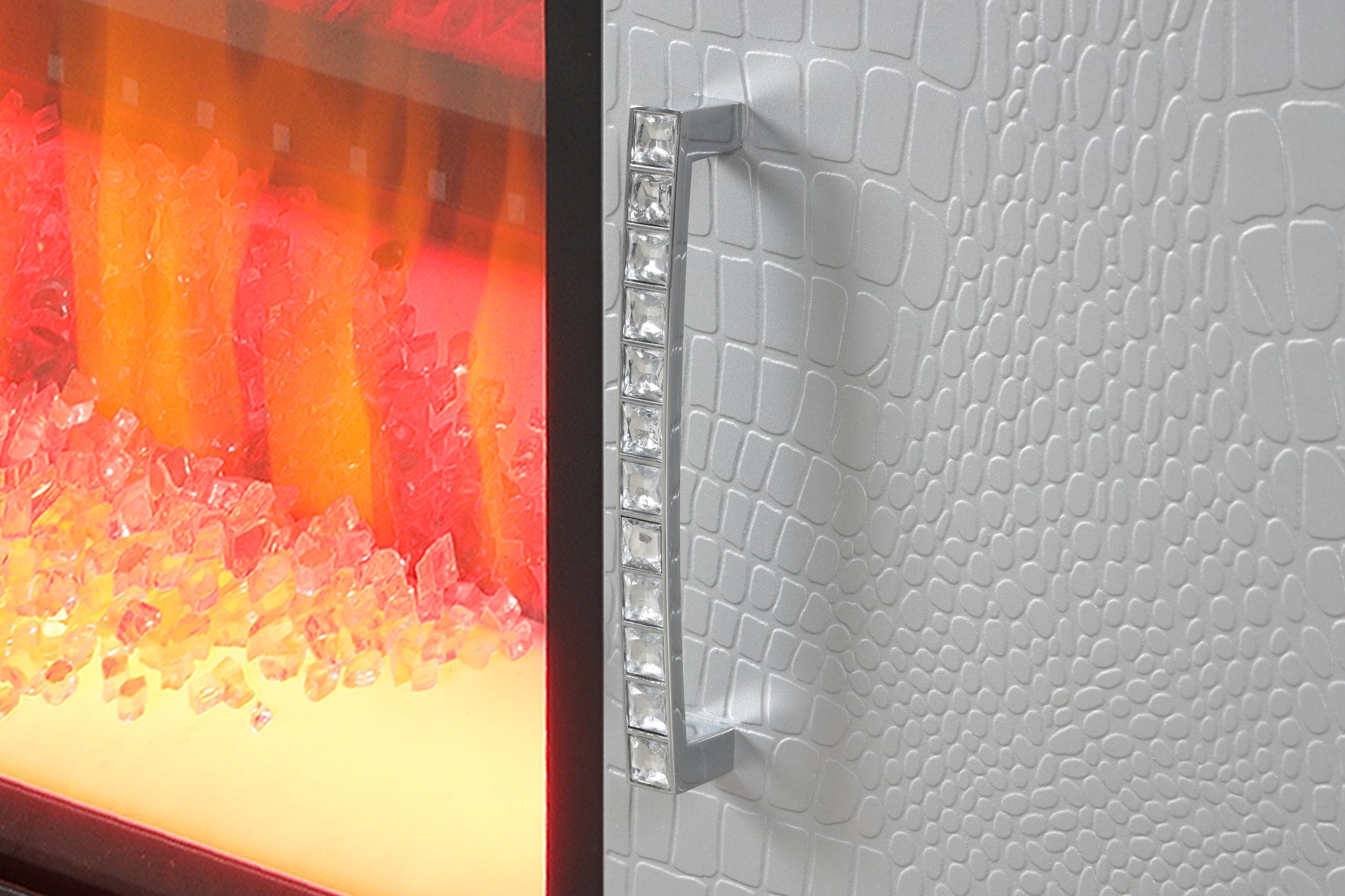 Sterling Tv Stand With Electric Fireplace In Silver Silver Solid Wood