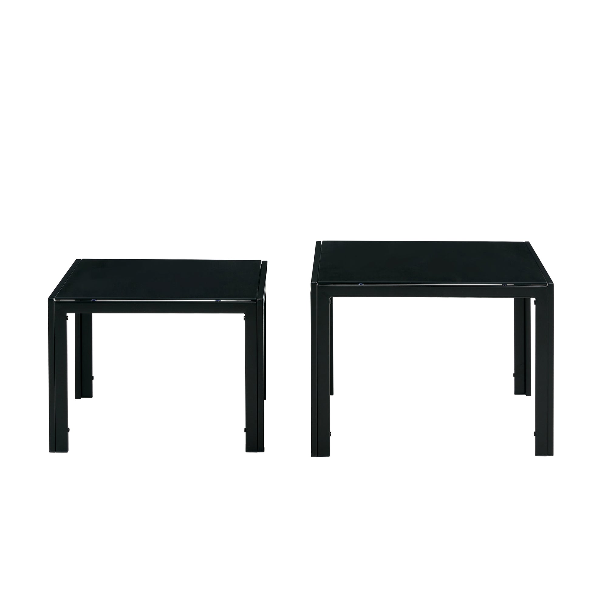 Nesting Coffee Table Set Of 2, Square Modern Stacking Table With Tempered Glass Finish For Living Room,Black Black Glass