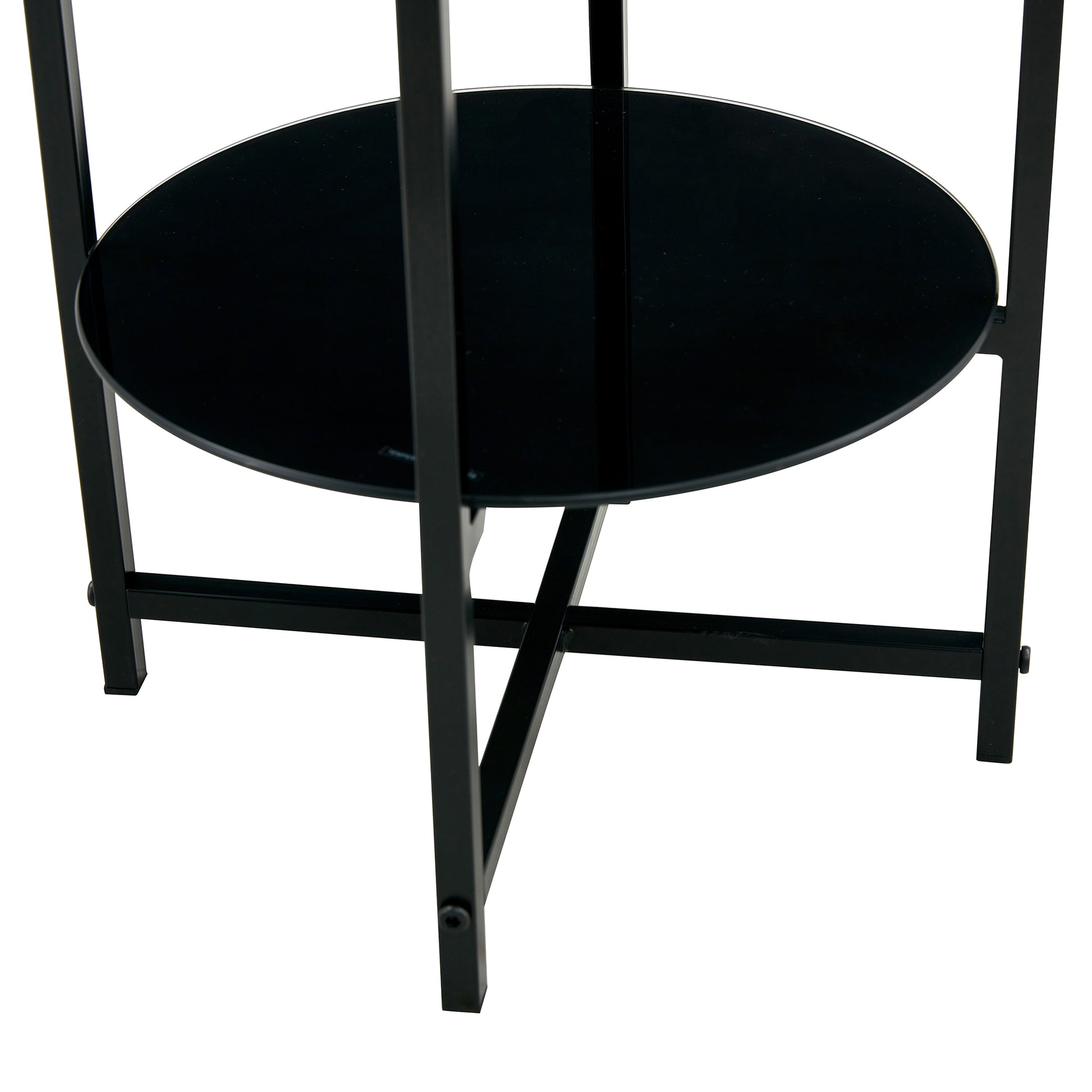 2 Piece Set Black Tempered Glass End Table, Round Coffee Table For Bedroom Living Room Office Black Glass