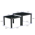 Nesting Coffee Table Set Of 2, Square Modern Stacking Table With Tempered Glass Finish For Living Room,Black Black Glass