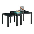 Nesting Coffee Table Set Of 2, Square Modern Stacking Table With Tempered Glass Finish For Living Room,Black Black Glass