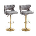 Bar Stools With Back And Footrest Counter Height Dining Chairs Velvet Grey 2Pcs Set Grey Upholstered