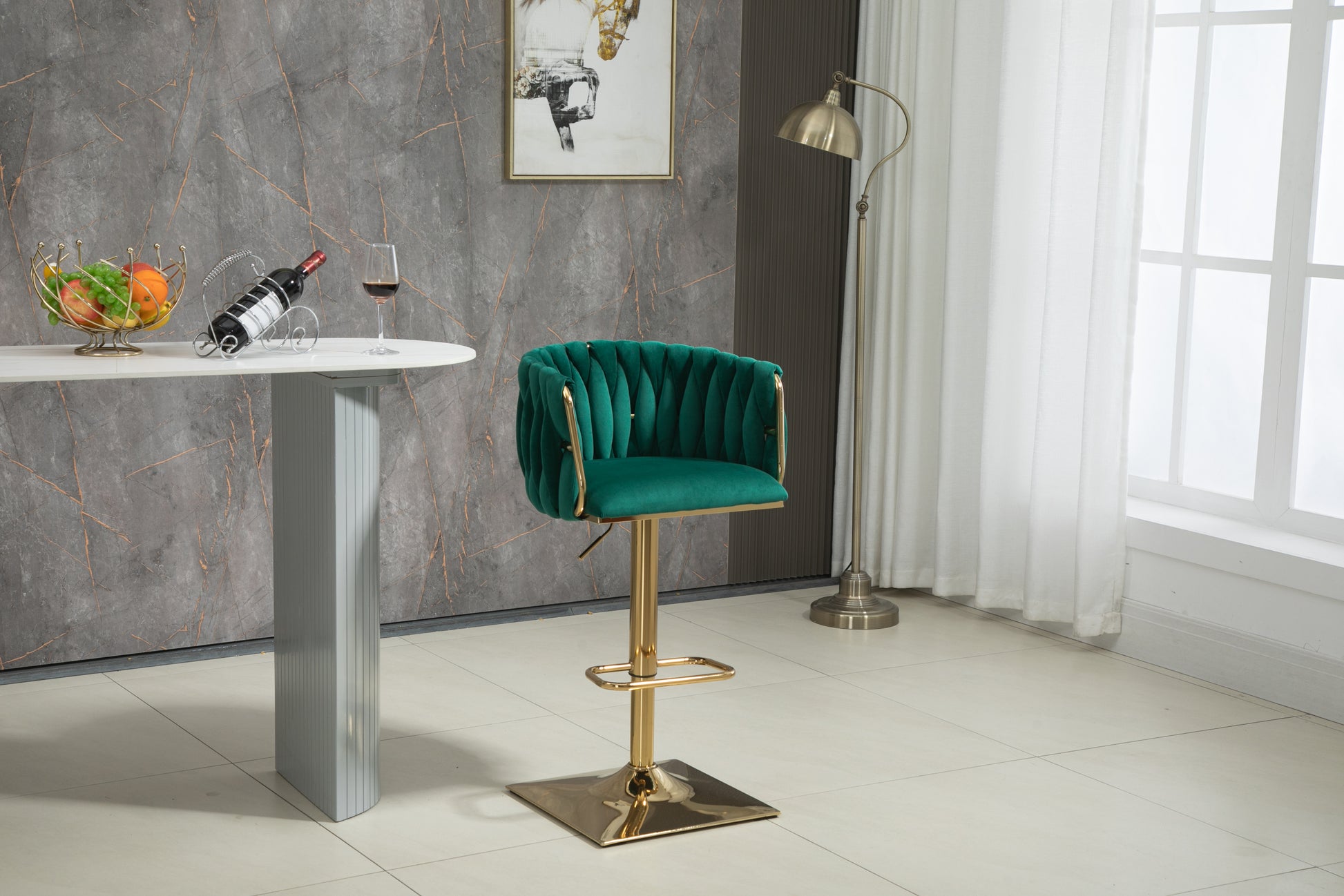 Coolmore Vintage Bar Stools With Back And Footrest Counter Height Dining Chairs 2Pc Set Emerald Metal