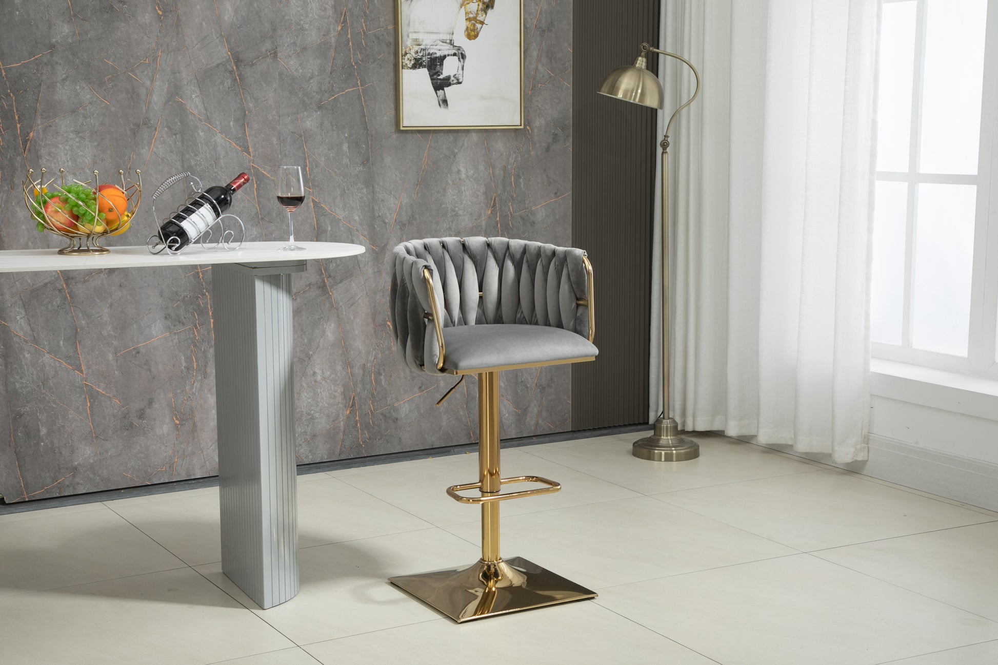 Coolmore Vintage Bar Stools With Back And Footrest Counter Height Dining Chairs 2Pc Set Grey Metal