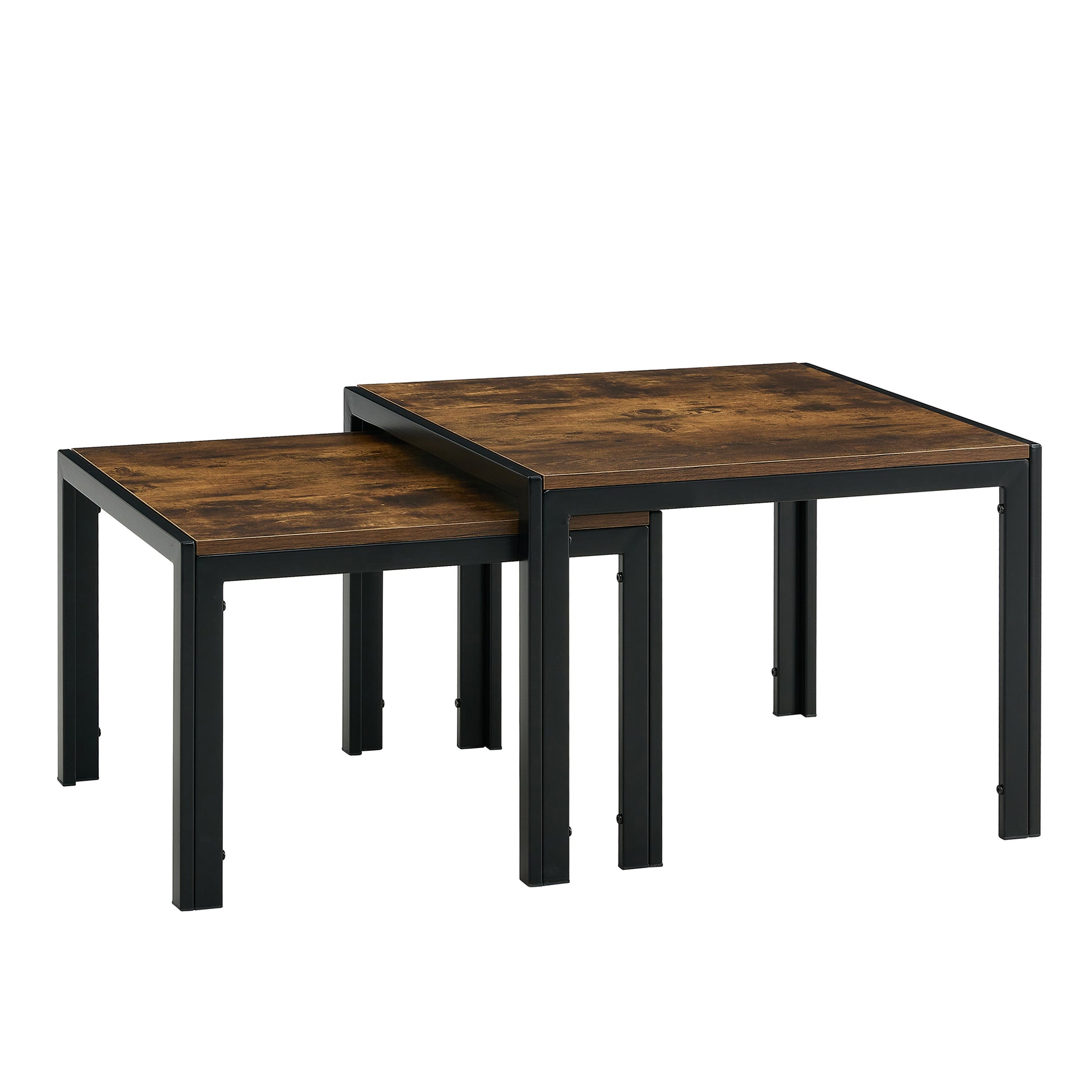 Nesting Coffee Table Set Of 2, Square Modern Stacking Table With Wood Finish For Living Room,Rustic Brown Rustic Brown Mdf
