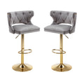 Bar Stools With Back And Footrest Counter Height Dining Chairs Velvet Grey 2Pcs Set Grey Upholstered