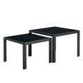 Nesting Coffee Table Set Of 2, Square Modern Stacking Table With Tempered Glass Finish For Living Room,Black Black Glass
