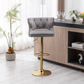 Bar Stools With Back And Footrest Counter Height Dining Chairs Velvet Grey 2Pcs Set Grey Upholstered