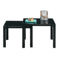 Nesting Coffee Table Set Of 2, Square Modern Stacking Table With Tempered Glass Finish For Living Room,Black Black Glass