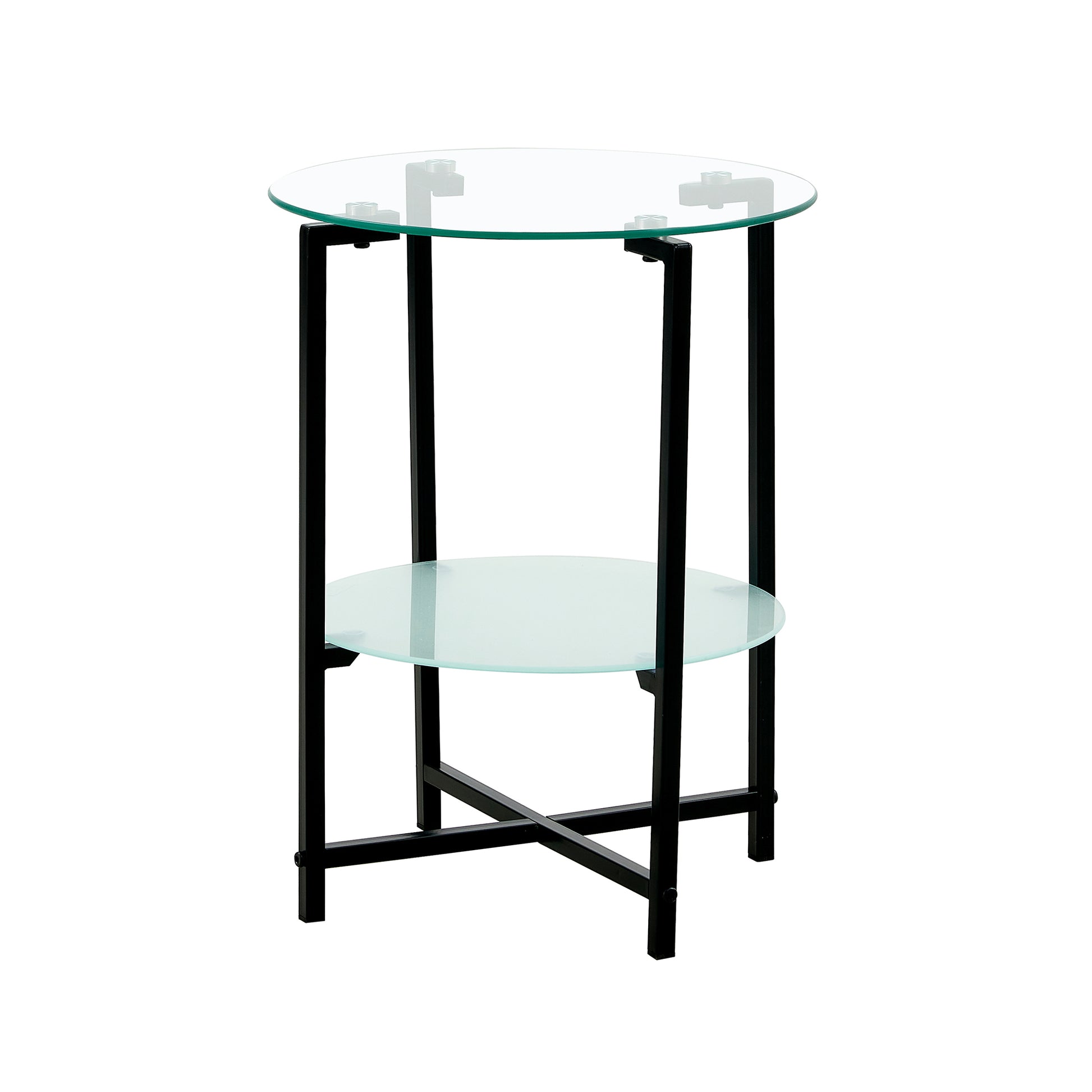 2 Piece Set Clear Tempered Glass End Table, Round Coffee Table For Bedroom Living Room Office Transparent Glass