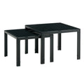 Nesting Coffee Table Set Of 2, Square Modern Stacking Table With Tempered Glass Finish For Living Room,Black Black Glass