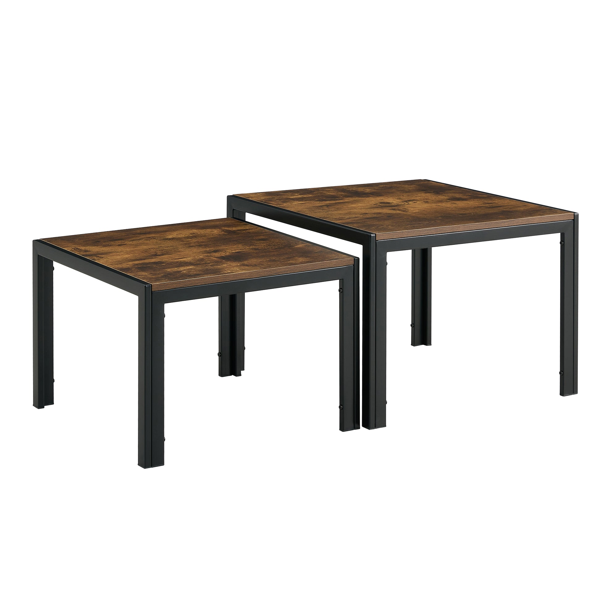 Nesting Coffee Table Set Of 2, Square Modern Stacking Table With Wood Finish For Living Room,Rustic Brown Rustic Brown Mdf