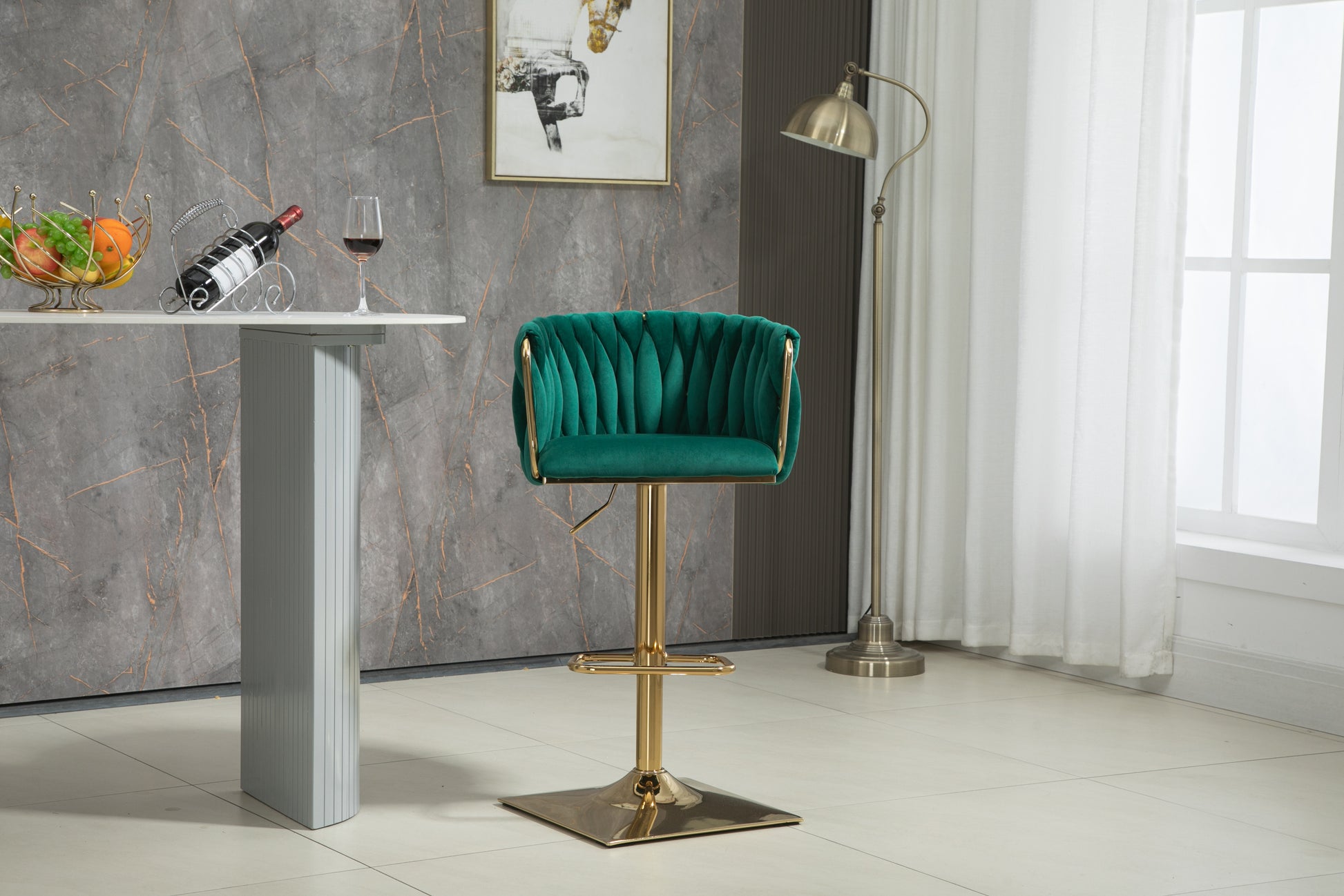 Coolmore Vintage Bar Stools With Back And Footrest Counter Height Dining Chairs 2Pc Set Emerald Metal