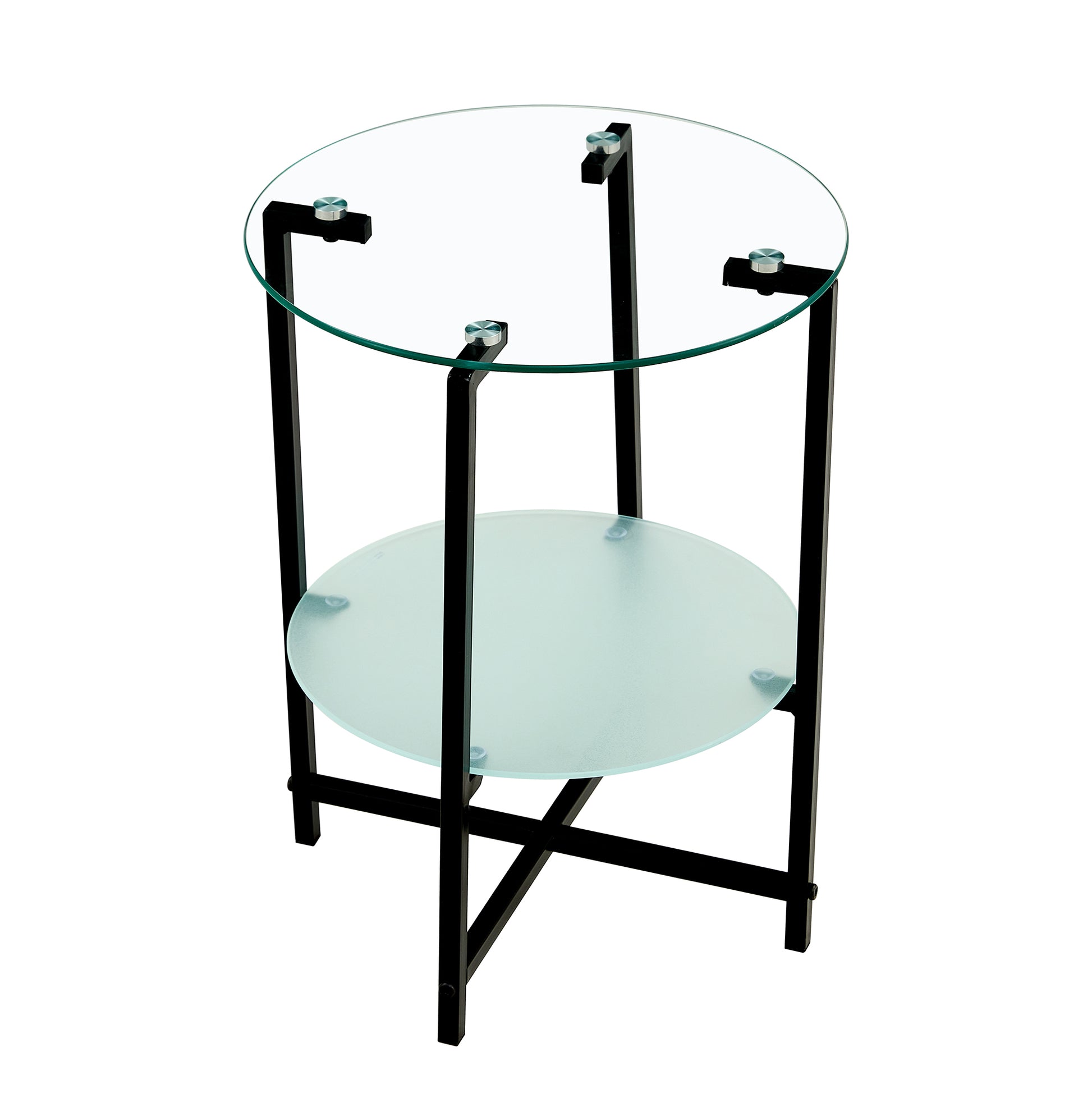 2 Piece Set Clear Tempered Glass End Table, Round Coffee Table For Bedroom Living Room Office Transparent Glass