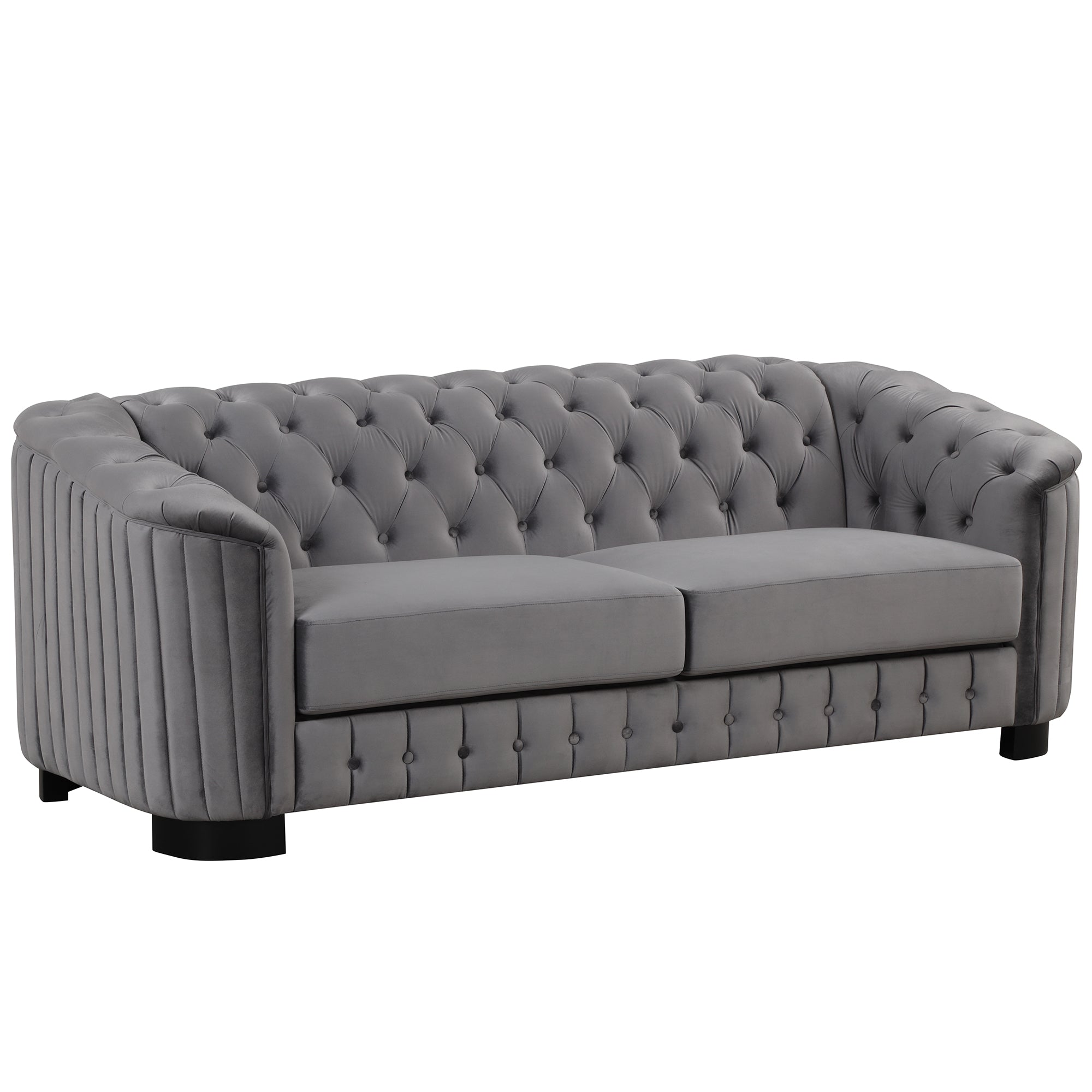 82" Mid Century Modern Sofa With Rubber Wood Legs,Velvet Upholstered Sofa Couch,Sofa With Thick Removable Seat Cushion, 3 Seater Sofa Couch For Living Room,Gray Gray Foam Velvet 3 Seat