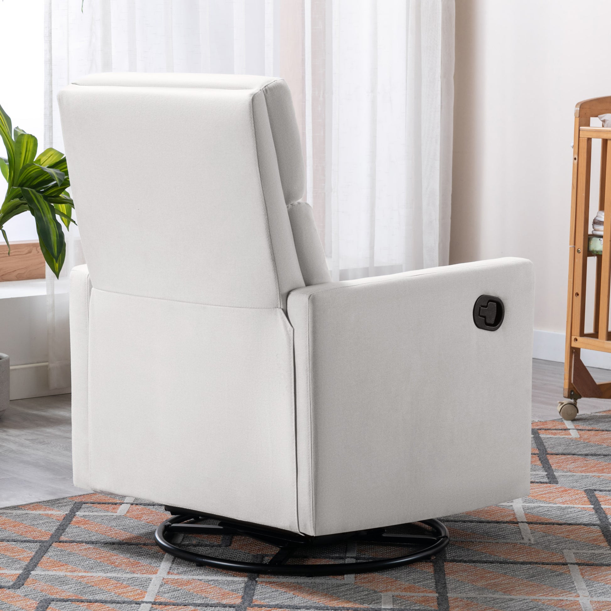 Modern Upholstered Rocker Nursery Chair Plush Seating Glider Swivel Recliner Chair, Beige Beige Linen