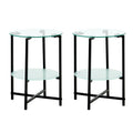 2 Piece Set Clear Tempered Glass End Table, Round Coffee Table For Bedroom Living Room Office Transparent Glass