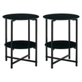 2 Piece Set Black Tempered Glass End Table, Round Coffee Table For Bedroom Living Room Office Black Glass